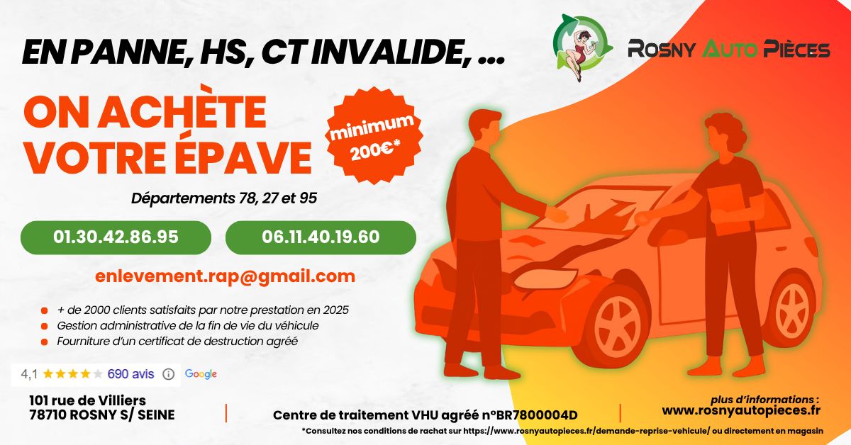 Rachat de votre voiture hors d'usage à partir de 200 €, règlement immédiat